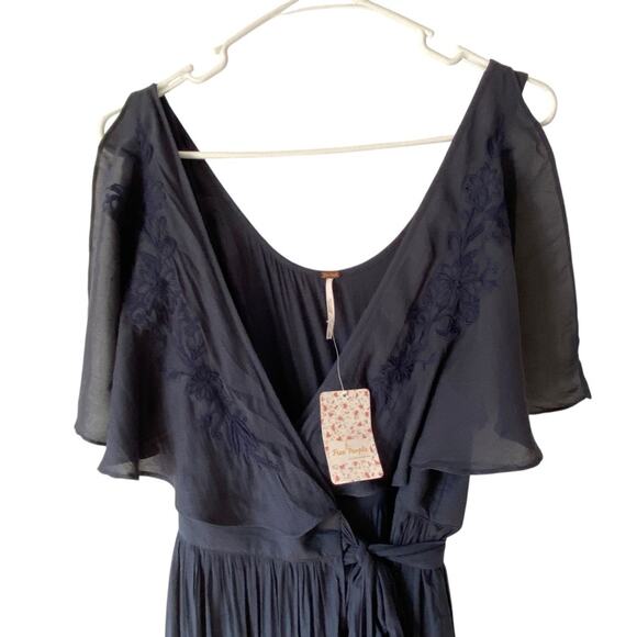 Free People NWTs Fiona Midnight Blue Navy Wrap Maxi Dress size small - Picture 4 of 8